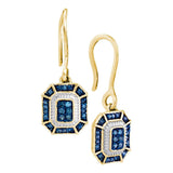 10kt Yellow Gold Womens Round Blue Color Enhanced Diamond Dangle Earrings 1/5 Cttw