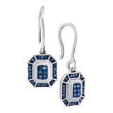 10kt White Gold Womens Round Blue Color Enhanced Diamond Square Dangle Wire Earrings 1/5 Cttw