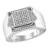 10kt White Gold Mens Round Diamond Elevated Square Cluster Ring 1/3 Cttw