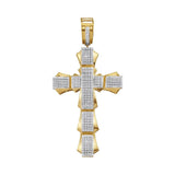10kt Yellow Gold Mens Round Diamond Segmented Flared Cross Charm Pendant 1 Cttw