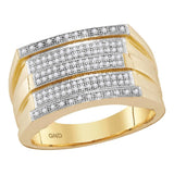 10kt Yellow Gold Mens Round Diamond Striped Groove Cluster Ring 1/3 Cttw