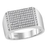 10kt White Gold Mens Round Pave-set Diamond Rectangle Cluster Ring 1/3 Cttw