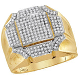 10kt Yellow Gold Mens Round Diamond Octagon Concave Corner Cluster Ring 1/2 Cttw