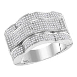 10kt White Gold Mens Round Diamond Domed Rectangle Cluster Ring 1 Cttw