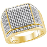 10kt Yellow Gold Mens Round Diamond Edged Square Cluster Ring 7/8 Cttw