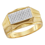 10kt Yellow Gold Mens Round Diamond Rectangle Cluster Ribbed Edge Ring 1/4 Cttw