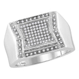 10kt White Gold Mens Round Diamond Indented Square Cluster Ring 1/3 Cttw