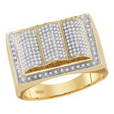 10kt Yellow Gold Mens Round Diamond Rectangle Ripple Cluster Ring 3/4 Cttw