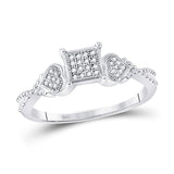 Sterling Silver Womens Round Diamond Heart Square Ring 1/10 Cttw
