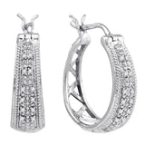 Sterling Silver Womens Round Diamond Hoop Earrings 1/10 Cttw