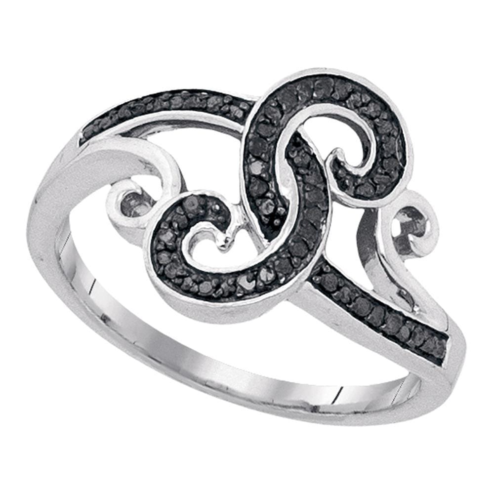 Sterling Silver Womens Round Black Color Enhanced Diamond Curl Swirl Cocktail Ring 1/5 Cttw
