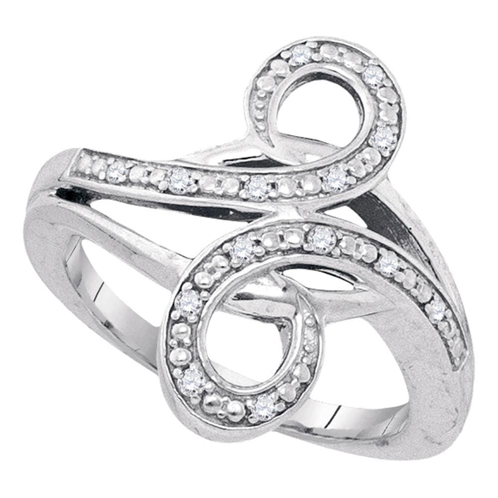 Sterling Silver Womens Round Diamond Bypass Curl Band Ring 1/8 Cttw