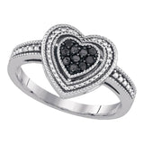 Sterling Silver Womens Round Black Color Enhanced Diamond Heart Ring 1/4 Cttw