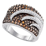 10kt White Gold Womens Round Brown Color Enhanced Diamond Fashion Ring 1-1/4 Cttw