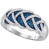 10kt White Gold Womens Round Blue Color Enhanced Diamond Braid Band Ring 3/8 Cttw