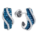 10kt White Gold Womens Round Blue Color Enhanced Diamond Half J Hoop Earrings 1 Cttw