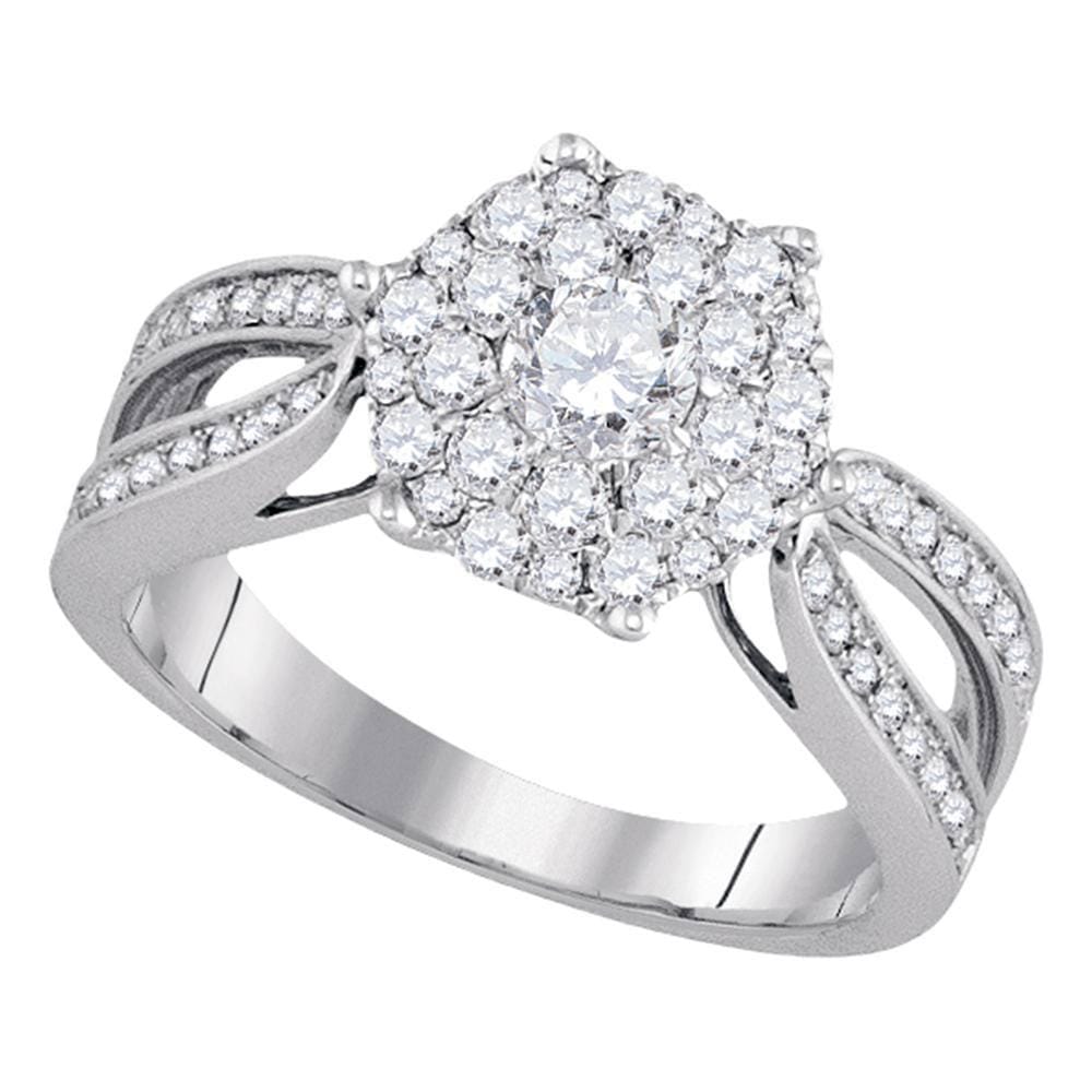 14k White Gold Flower Cluster Diamond Bridal Wedding Engagement Ring .98 Cttw