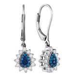 10kt White Gold Womens Round Blue Color Enhanced Diamond Teardrop Dangle Earrings 1/2 Cttw