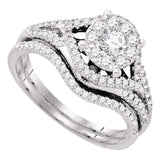 14kt White Gold Diamond Cluster Bridal Wedding Ring Band Set 5/8 Cttw
