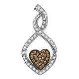 10kt White Gold Womens Round Cognac-brown Color Enhanced Diamond Heart Love Pendant 1/4 Cttw