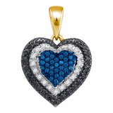 10kt Yellow Gold Womens Round Blue Color Enhanced Diamond Layered Heart Pendant 1/4 Cttw