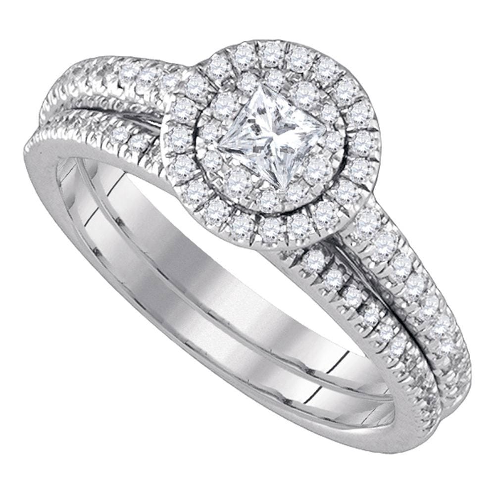 14kt White Gold Princess Diamond Halo Bridal Wedding Ring Band Set 3/4 Cttw