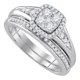 14kt White Gold Round Diamond Halo Bridal Wedding Ring Band Set 5/8 Cttw