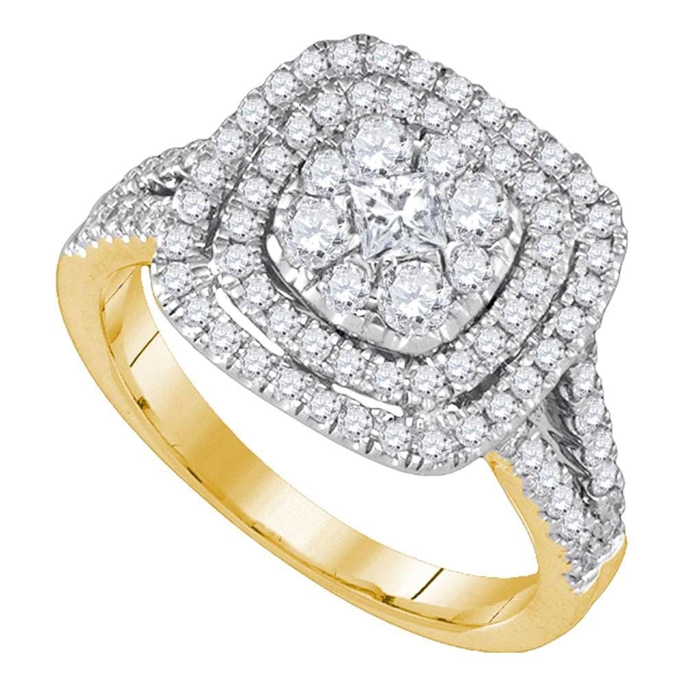 14kt Yellow Gold Womens Princess Diamond Cluster Bridal Wedding Engagement Ring 1.00 Cttw
