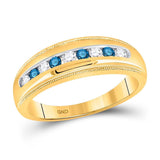 10kt Yellow Gold Mens Round Blue Color Enhanced Diamond Wedding Band Ring 1/2 Cttw