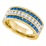 10kt Yellow Gold Womens Round Blue Color Enhanced Diamond Milgrain Striped Band Ring 1 Cttw