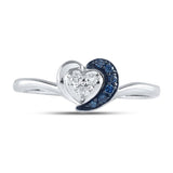 Sterling Silver Womens Round Blue Color Enhanced Diamond Small Simple Heart Ring 1/8 Cttw