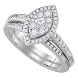 14kt White Gold Womens Princess Diamond Marquise-shape Cluster Bridal Wedding Engagement Ring Band Set 3/4 Cttw