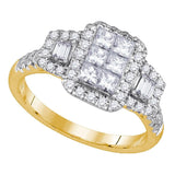14kt Yellow Gold Princess Diamond Rectangle Cluster Bridal Ring 1 Cttw