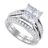 14k Yellow Gold Princess Invisible-set Diamond Wedding Bridal Ring Set 2 Cttw
