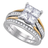 14k White Gold Princess Diamond 2-tone Bridal Wedding Ring Band Set 2 Cttw