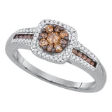 10kt White Gold Womens Round Brown Color Enhanced Diamond Cluster Ring 1/2 Cttw