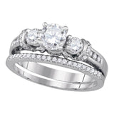 14kt White Gold Diamond Round Bridal Wedding Ring Band Set 1 Cttw