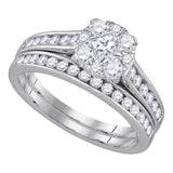14kt White Gold Princess Round Diamond Bridal Wedding Ring Band Set 1 Cttw