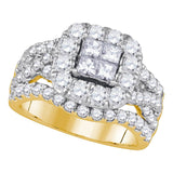14kt Yellow Gold Womens Princess Diamond Cluster Halo Twist Bridal Wedding Engagement Ring 2-1/2 Cttw