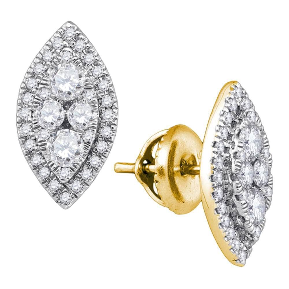 14kt Yellow Gold Womens Round Diamond Oval Frame Cluster Stud Earrings 5/8 Cttw