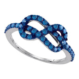 10kt White Gold Womens Round Blue Color Enhanced Diamond Infinity Ring 3/4 Cttw