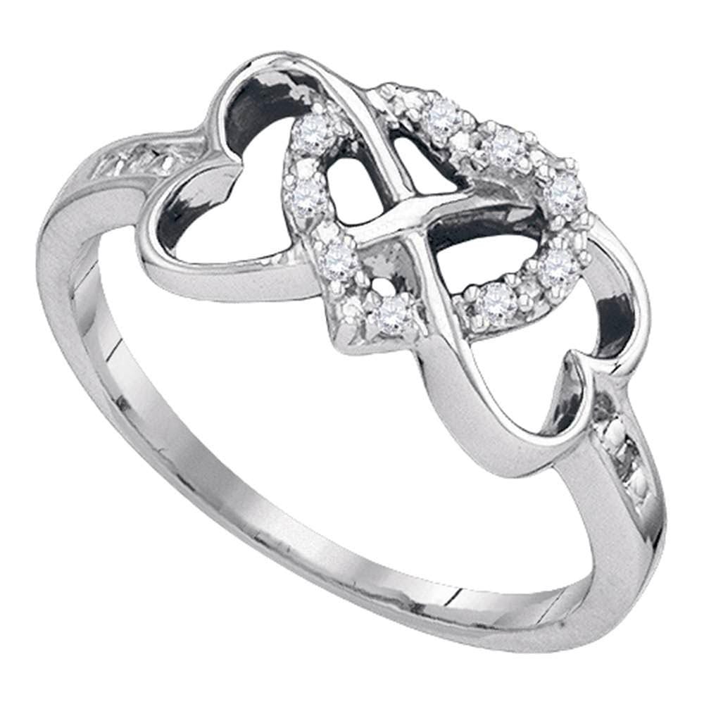 Sterling Silver Womens Round Diamond Triple Heart Ring 1/10 Cttw