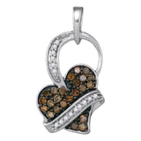 10kt White Gold Womens Round Cognac-brown Color Enhanced Diamond Heart Love Pendant 1/3 Cttw