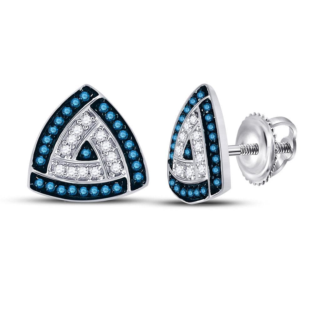 10kt White Gold Womens Round Blue Color Enhanced Diamond Triangle Earrings 1/3 Cttw