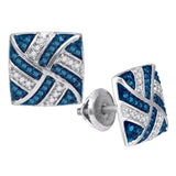 10kt White Gold Womens Round Blue Color Enhanced Diamond Square Earrings 1/4 Cttw