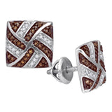 10kt White Gold Womens Round Brown Diamond Square Earrings 1/4 Cttw