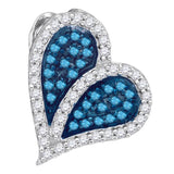 10kt White Gold Womens Round Blue Color Enhanced Diamond Heart Love Pendant 1/3 Cttw