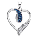 10kt White Gold Womens Round Blue Color Enhanced Diamond Heart Love Pendant 1/5 Cttw