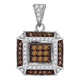 10kt White Gold Womens Round Brown Color Enhanced Diamond Square Pendant 1/2 Cttw
