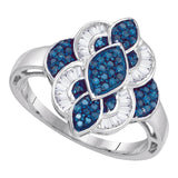10kt White Gold Womens Round Blue Color Enhanced Diamond Wide Fashion Ring 1/2 Cttw